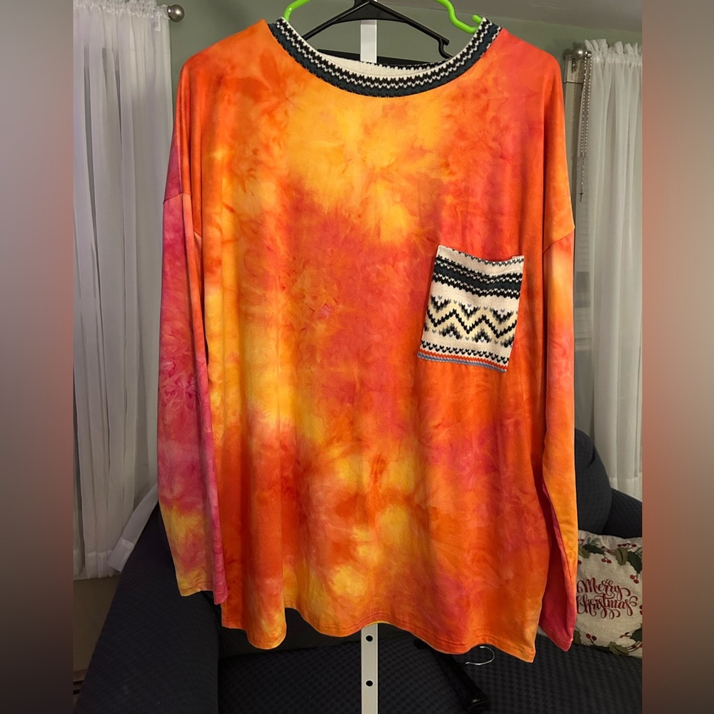 Tie-Dye Long Sleeve Top with Pocket